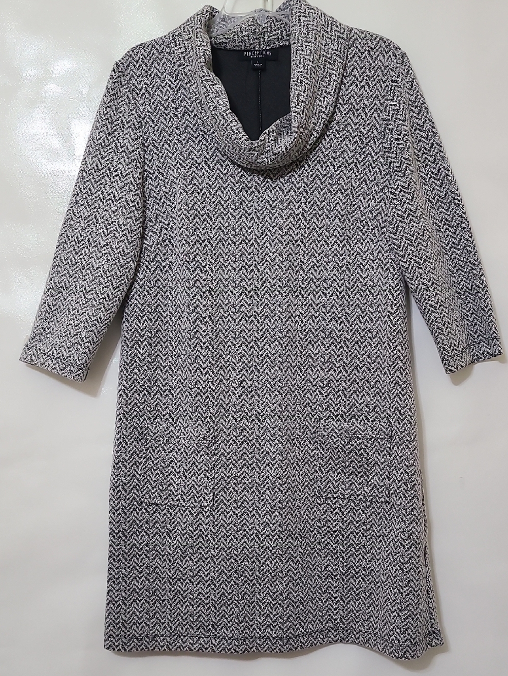 Perceptions Black‎ & White Cowl Neck 3/4 Sleeve Sweater Dress - Size Large
